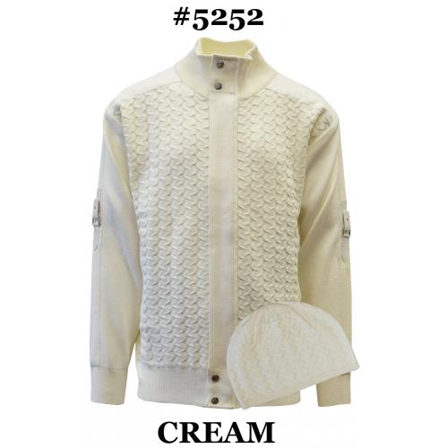Silversilk Cream Woven Design Zip-Up Sweater / Knitted Cap 5252